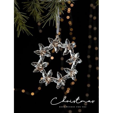 Suspensions de Noël en acrylique transparent à paillettes, ornements flocon de neige pour sapin, décoration festive pour maison, vitrine, fête et ambiance hivernale (1/4)