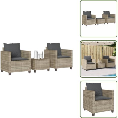 The Living Store 3-tlg. Bistro-Set mit Kissen Hellgrau Poly Rattan - Gartentisch - Gartenstühle - Bistroset - Outdoormöbel - PE-Rattan (1/5)