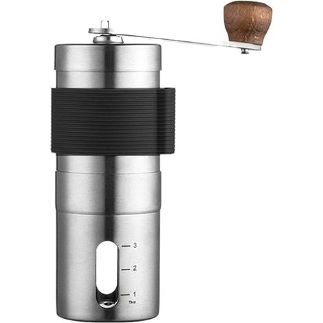 Molinillo de café manual portátil de acero inoxidable con muelas cerámicas ajustables - Negro (1/5)