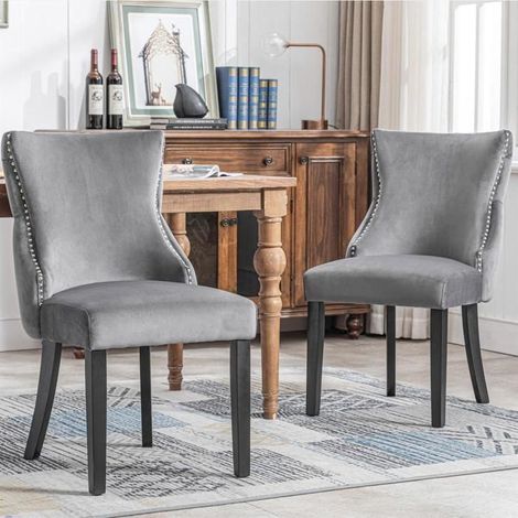 Chaise de salle à manger - Noname - Quadruple - Velours gris - Lot de 2 - Design contemporain (1/5)