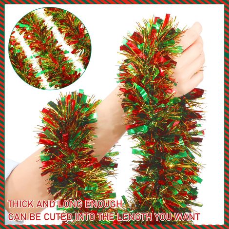 Décoration de Noël composée d'ornements métalliques, couronne de Noël pour rampe d'escalier, décoration intérieure et extérieure (rouge, vert, or, 5 m) (1/4)