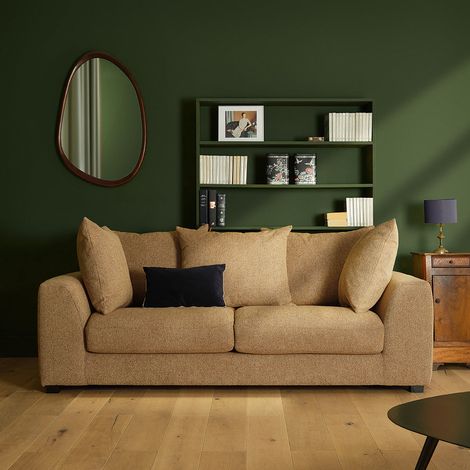 Canapé droit convertible 3 places en tissu texturé marron clair chiné (1/5)