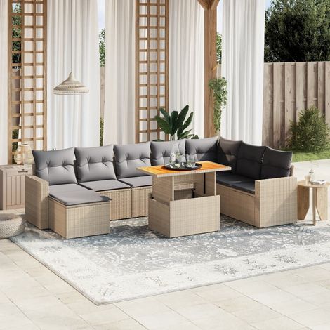 9-tlg. Garten-Sofagarnitur mit Kissen Beige Poly Rattan vidaXL (1/3)