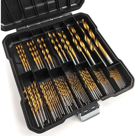 Juego de 99 brocas helicoidales para madera, brocas para metal con revestimiento de titanio, Ø1,5-10 mm, para taladrar madera y plástico (99) (1/5)