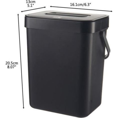 Vvikizy conteneur de comptoir domestique Petit bac à compost de cuisine 3L, poubelle de cuisine, Noir élégant 3L : 16,11320,5 cm (1/4)