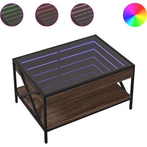 Tavolino da salotto con ripiano design moderno con LED 70 x 50 x 38 cm marrone legno ingegnerizzato vetro metallo DEC037468