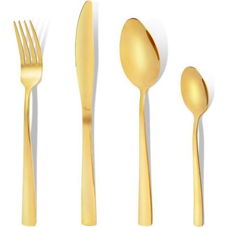 24 Pièces Couverts, Acier Inoxydable, Finition Dorée, Polissage Miroir, Pour 6 Personnes (1/5)