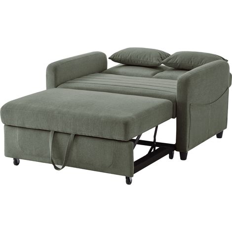 Sofá Cama de 2 Plazas, Respaldo Ajustable en 3 Posiciones, Cama Supletoria, Cojines, Espuma, Verde Militar (1/5)