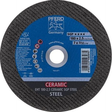 PFERD TOOLS Trennscheibe EHT 180-2,5 CERAMIC SGP STEEL D.180mm B.2,5mm Bohrung 22,23mmgerade Bohrung 22,23 mm (1/4)