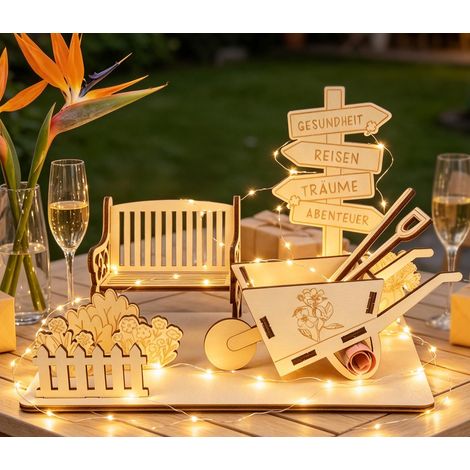 Cadeau de retraite en bois avec LED – Cadeau créatif pour femmes et hommes, brouette, cadeau d'argent pour retraités, cadeau d'adieu pour collègues (1/5)