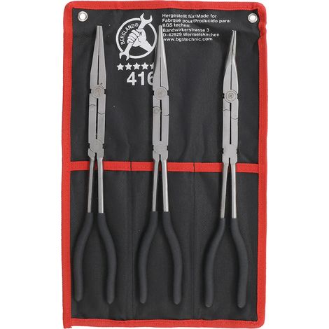 Jeu de pinces à bec longues double articulation – Pour espaces exigus – Poignées en thermoplastique noir – Longueur 340 mm et 335 mm (1/2)