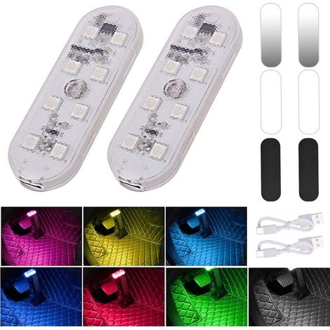 Car Interior Lights, 2 Pack 7 Colors Colorful Touch Switch Car Interior Lamp, 8 LED 2 Modes Wireless Dimming with USB Port for Truck Van RV (1/5)