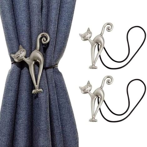 Magnetische Raffhalter (2 Stück), magnetischer Gardinenhalter, Gardinenschlaufe, niedliches Katzenmotiv, Gardinenclip, Gardinenzubehör (1/5)