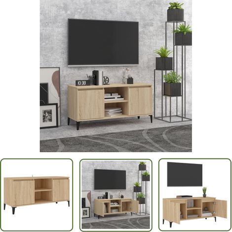 The Living Store TV-Schrank mit Metallbeinen Sonoma-Eiche 103,5x35x50 cm - TV Schrank - Sideboard - Industrielles Möbel - Eiche Dekor - Regal (1/5)