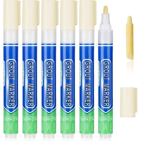 Stylo Joint Carrelage, 6PCS Stylo de Carrelage à Coulis, Imperméable Marqueur Joints, Rénovateur de Coulis pour Salle de Bain, Cuisine, Carrelage, Sol (1/5)