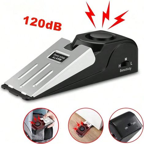 1 Alarme de porte-stop avec sirène de 120 dB – Alarme de sécurité portative pour voyages, adaptée pour appartement, hôtel, dortoir, fonctionne sur piles, Noir, 1 pièce (1/5)