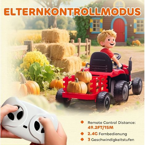 Tracteur électrique enfant 139x58x55 cm plastique rouge avec remorque, stable – MEUBLIV (1/5)
