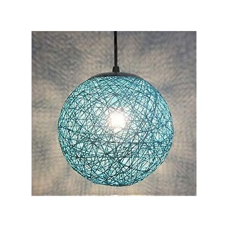 Bleu Rtro Suspension Luminaire en Rotin Globe Rond 15cm, Lustre Abat-jour DIY Lampe Plafond E27 pour Salon Restaurant Centre commercial Bar (1/5)