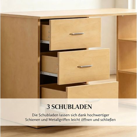 Bureau informatique 120x49x72 cm en MDF bois clair, avec rangement pour bureau FloraGrace (1/5)