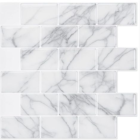 Lot de 10 feuilles de carrelage pour dosseret de cuisine, 30,5 x 30,5 cm, marbre gris (1/5)