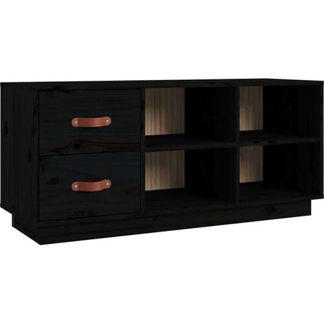 Tabouret à chaussures noir, 100 x 34 x 45 cm, en pin massif (1/5)