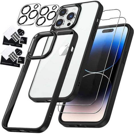 Custodia per iPhone 14 Pro + set di 4 vetri 5 in 1 corazzati 360 Alogy Hybrid 2 vetri per lo schermo + 2 lenti nere e trasparenti (1/5)