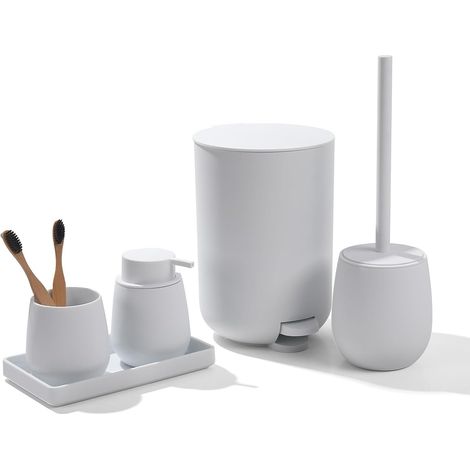 5 Pièces Ensemble Accessoire Salle de Bain Blanc Complet avec Poubelle (1/5)