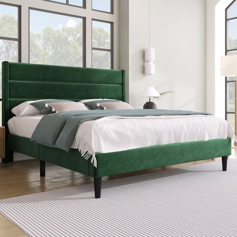 Letto imbottito 146x210x111 cm, rete a doghe, testiera imbottita, velluto, verde scuro (1/5)