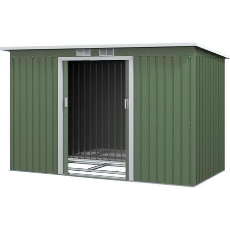 Abri de jardin pour outils et poubelles 280 x 130 x 172 cm grand ventilé moderne épuré en acier galvanisé vert clair (1/5)