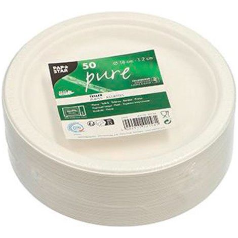 Assiette en canne à sucre Ø 18 cm, blanche - Lot de 50 (1/2)