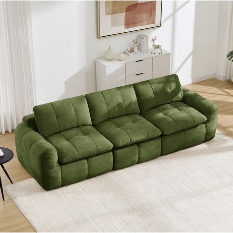 Sofá modular de 3 plazas sin marco, chenilla verde, cojines gruesos, comodidad ergonómica, montaje sin herramientas. (1/5)
