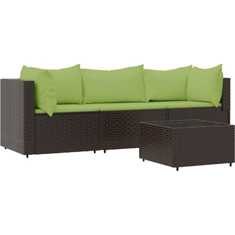 Set muebles de jardín 4 piezas y cojines ratán sintético marrón vidaXL