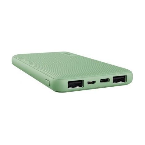 Trust Mobile Primo Batterie Externe Rapide 10000mAh, Power Bank Ultra Mince USB-C 3A, 3 Entrées, Chargeur iPhone, iPad, Apple, Samsung, Xiaomi, Huawei, Airpods, Téléphone Portable, Vert (25029)