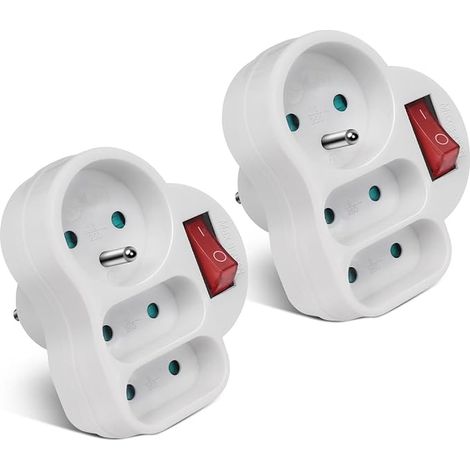 EXTRASTAR Multiprise Murale Fiche Triplite Interrupteur Electrique Prise de Courant Sécurité Enfant Intégrée Bureau Domicile 1×16A+2×6A 230V Blanc