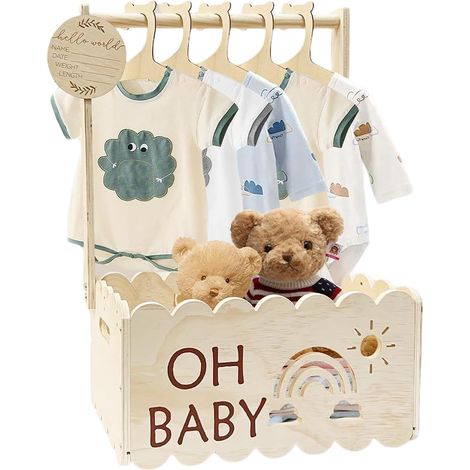Caisse en bois pour fête prénatale, panier avec poignée, boîtes à souvenirs et boîtes pour chambre d'enfant, décoration d'intérieur, vêtements, garçons, filles, fils (1/5)