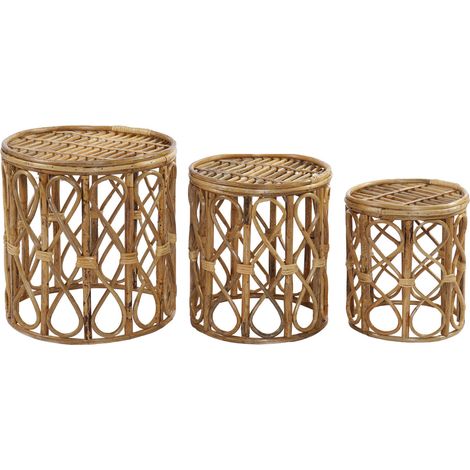 Mesita Auxiliar Set 3 Mimbre 38X38X43,4 Natural MB192628 (1/3)