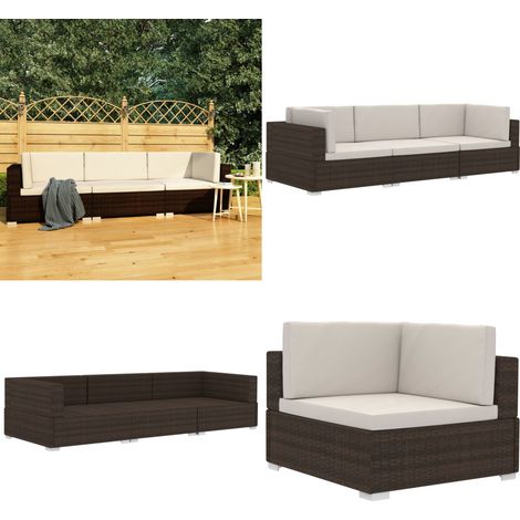 3-tlg. Garten-Sofagarnitur mit Auflagen Poly Rattan Braun - Gartenmöbel - Terrasse Möblieren - Outdoor Möbel - Rattan Gartenmöbel - Sofas - Home & Living (1/5)