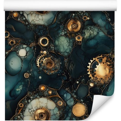 Papier peint encre turquoise, marron, bleu marine et noir pour salon et chambre 50x1000 (1/5)