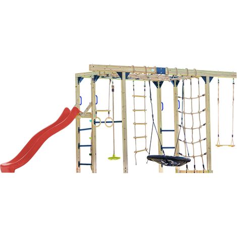 AXI – Aire de jeux en bois avec toboggan 220 cm – Structure d'escalade, balançoires, trapèze et barres de singe – Pour enfants jusqu'à 12 ans