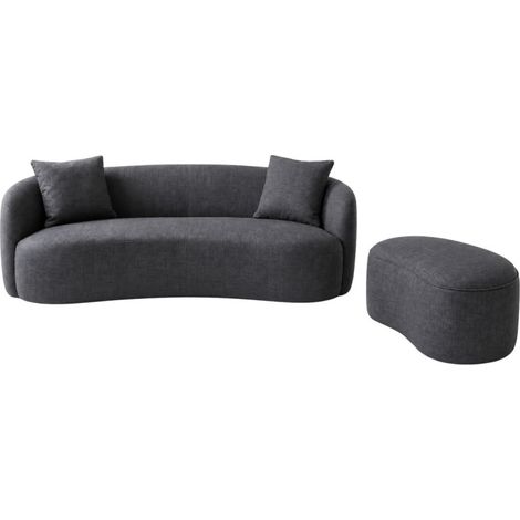 Sofá NYJY con otomana de almacenamiento en terciopelo - Gris grafito - 178 x 67 x 120 cm (1/5)