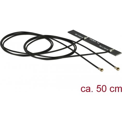Delock Doble antena WLAN 802.11 ac/a/h/b/g/n 2 x MHFÂ® 4L macho de 3 - 5 dBi y PCB de 2 x 50 cm interna autoadhesiva