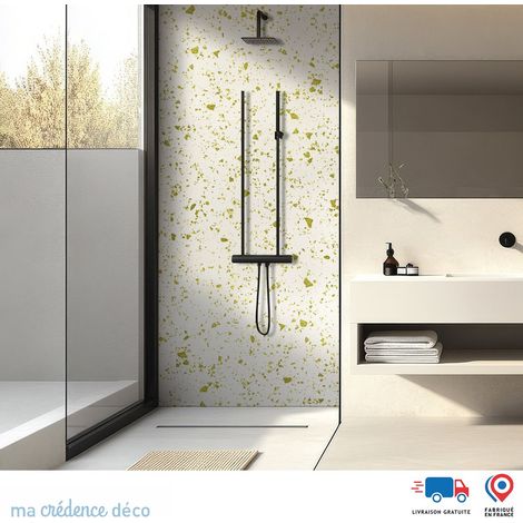 Panneau de douche : Terrazzo di Arogno - Couleur Jaune Olive - Alu composite - 120 - 245 (1/4)