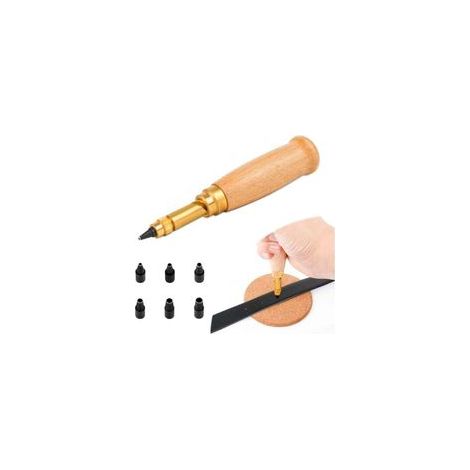 Poinçon automatique pour cuir Manche en bois avec 6 outils Pointes de reliure, 1,5 mm, 2 mm, 2,5 mm, 3 mm, 3,5 mm, 4 mm, poinçons interchangeables, pour la couture, le cuir, le papier, l'artisanat (1/4)