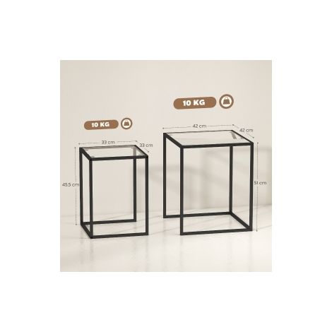 Ensemble de 2 tables d appoint noires avec pieds en acier, empilables et modernes pour salon et chambre (1/5)