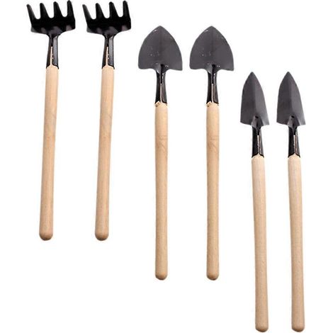 Mini-outils de jardinage résistants avec manche en bois pour enfants : sûrs, fiables et amusants. Couleurs assorties. (1/5)