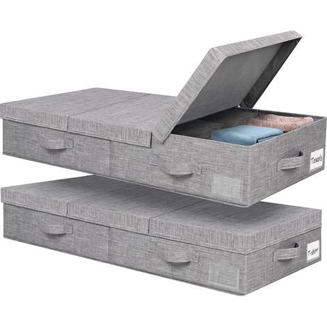 Rangement Sous Lit, Sac Rangement Vetement Pliable avec Couvercle, Boite Rangement Vetement avec Poignées pour Vêtements Couvertures Draps de Lit, 80.5 x 41 x 15cm, Gris (1/5)