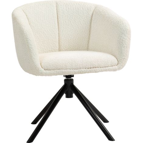 Fauteuil pivotant 360° en tissu effet lin, avec accoudoirs, assise lounge confortable, pieds métal, pour salon et chambre, blanc crème – CHICFURN (1/5)