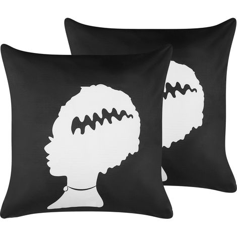 Conjunto de 2 cojines de terciopelo negro blanco 45 x 45 cm Frankenstein Mandevilla