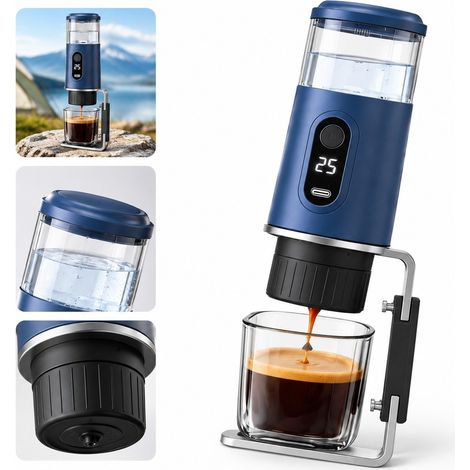 1 Pc Machine a Cafe Portable Sans Fil Bleu Nuit Capsule et Cafe Moulu Expresso Pompe ABS PA66 Tritan Inoxydable SUS316 7.5 x 7.2 x 22.5 cm (1/5)