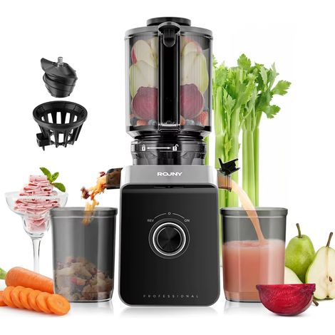 Extracteur de jus lent électrique sans filtre, grande ouverture d’alimentation, conception pratique et nettoyage facile (1/5)